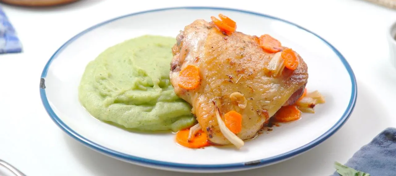 Pollo asado con puré de verduras