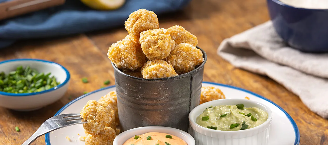 Popcorn Nuggets con dips para untar