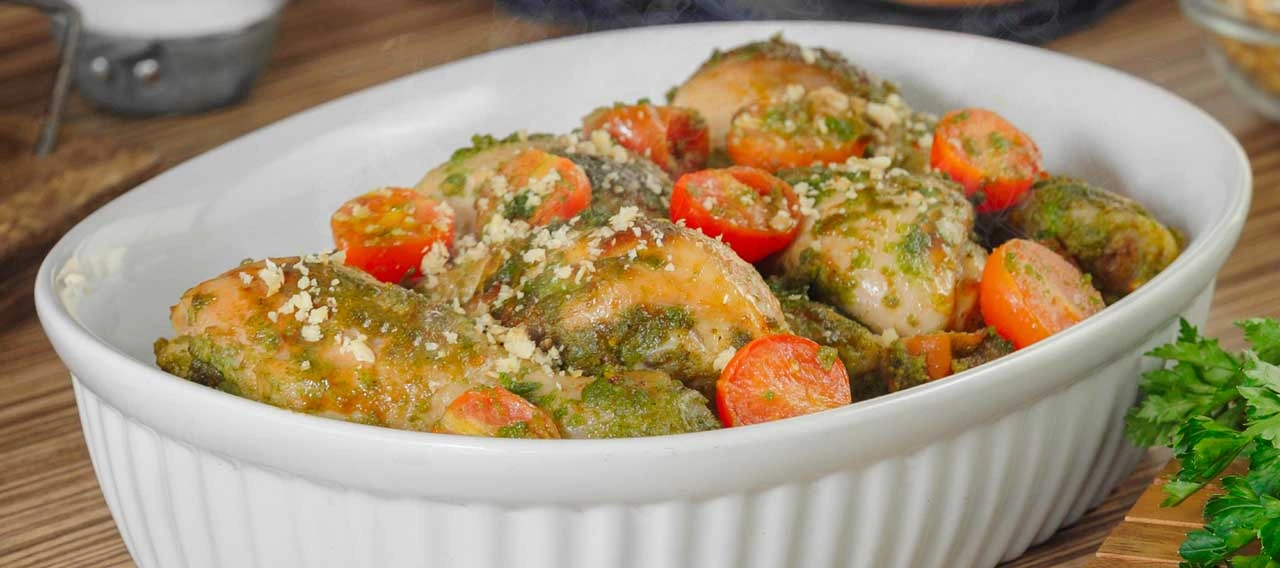 Tutos de pollo con pesto de perejil