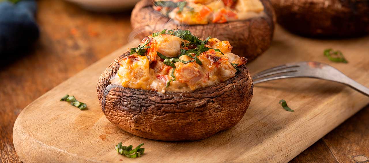 Portobellos rellenos de pollo con pimentón y roquefort Super Pollo