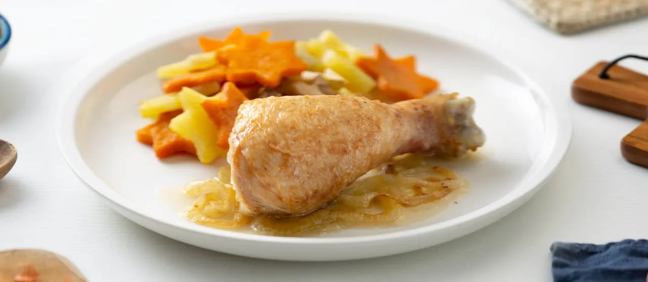 Tuto largo de pollo al jugo con verduras estrelladas